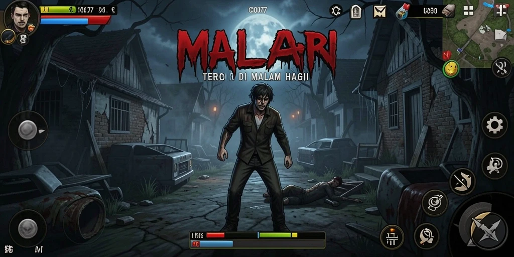 Screenshot yang menunjukkan gameplay mencekam dan suasana seram