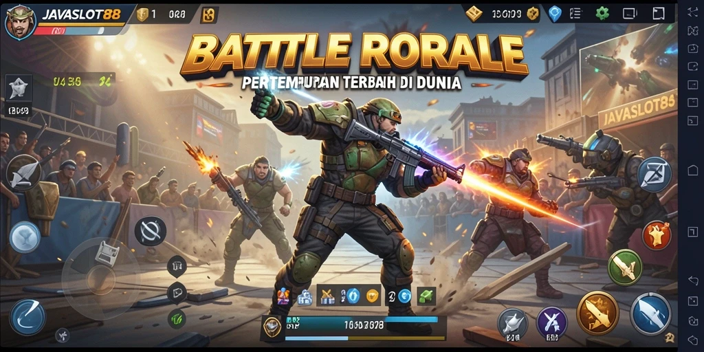 Screenshot gameplay <strong>JAVASLOT88</strong> dengan aksi pertempuran yang seru dan mendebarkan.