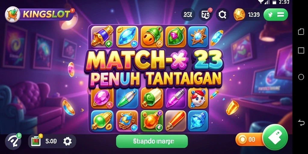Gameplay seru KINGSLOT di dunia Match-3 yang penuh warna.